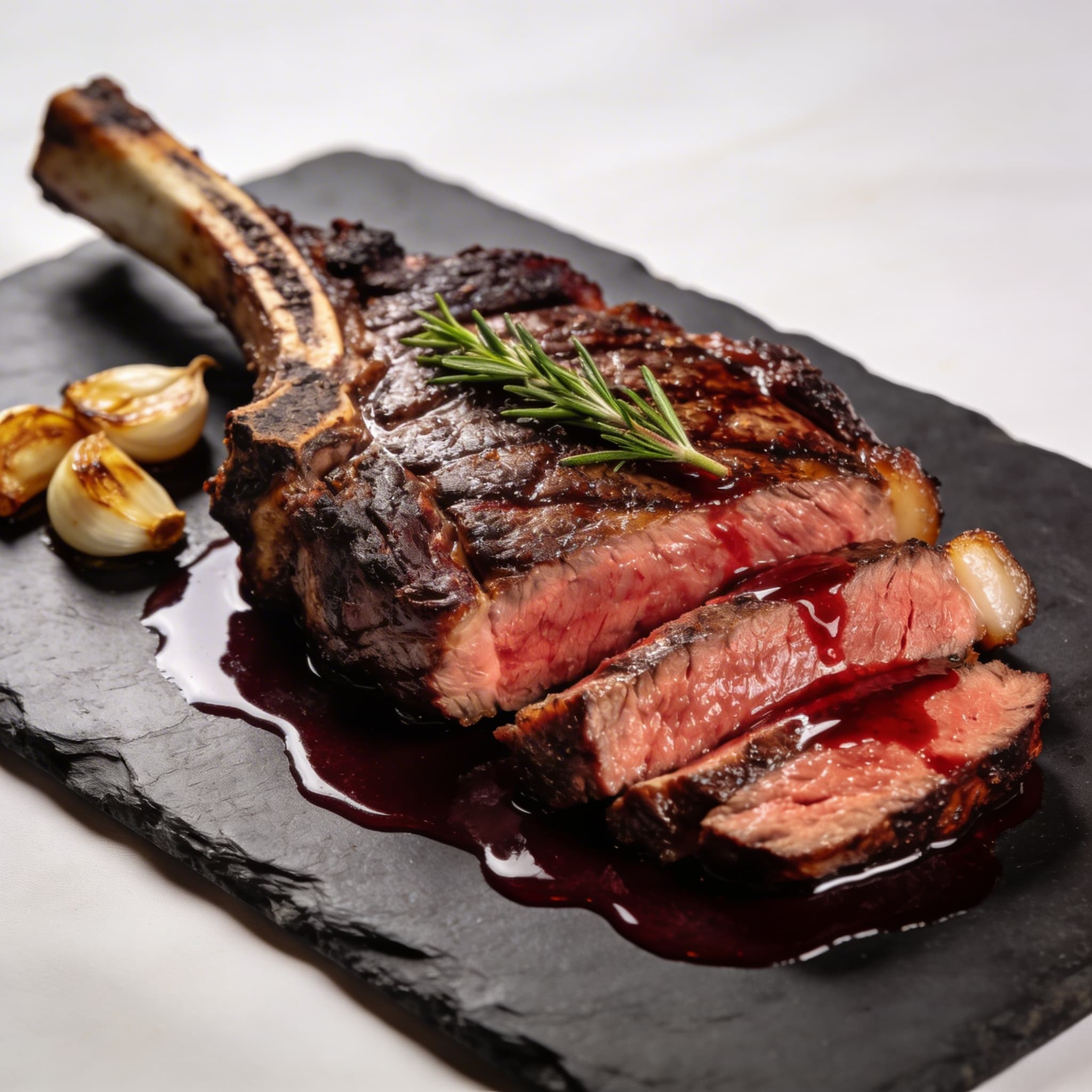 Oak-Smoked Ribeye with Barolo Reduction & Bone Marrow Butter