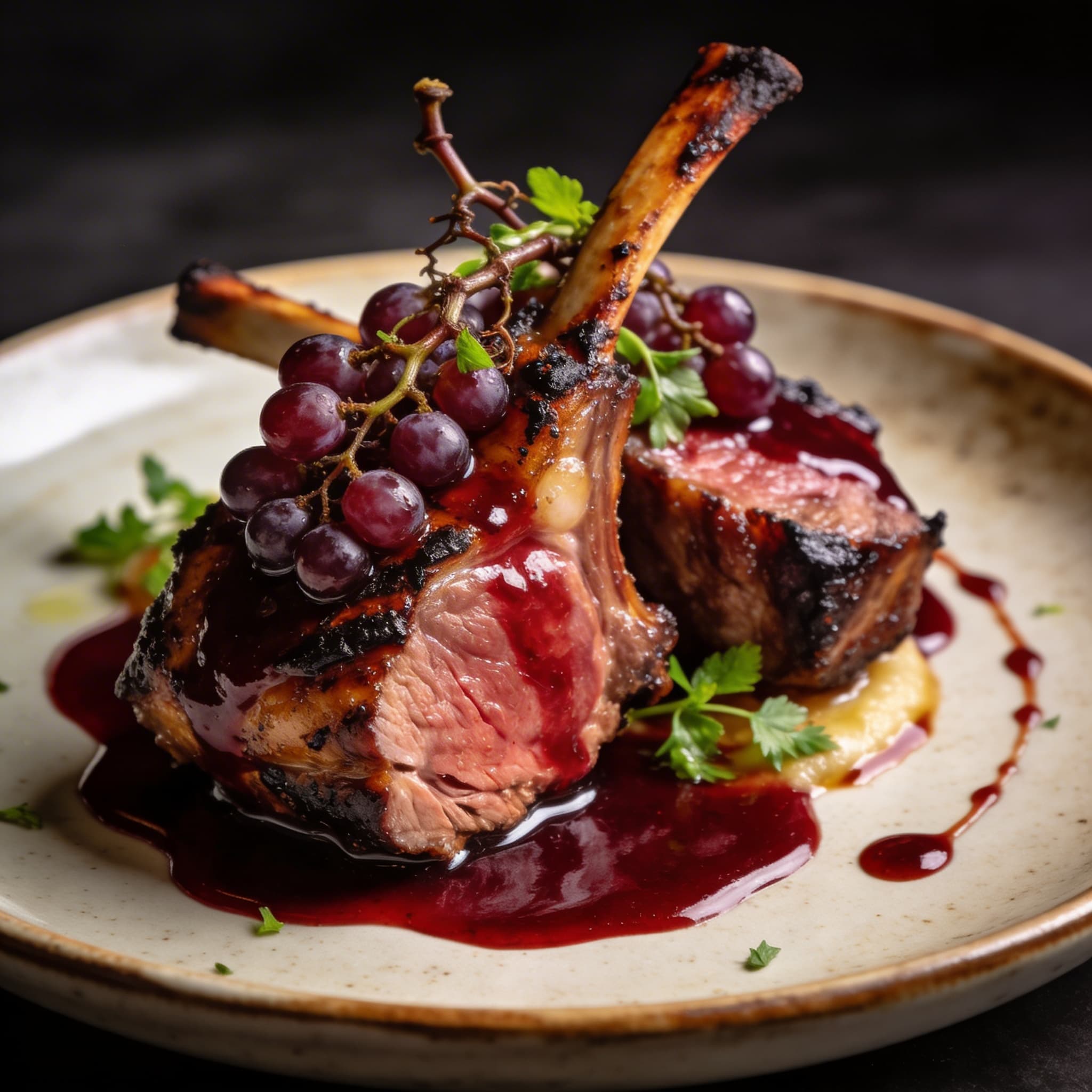 Grapevine-Smoked Lamb Neck with Red Wine Reduction