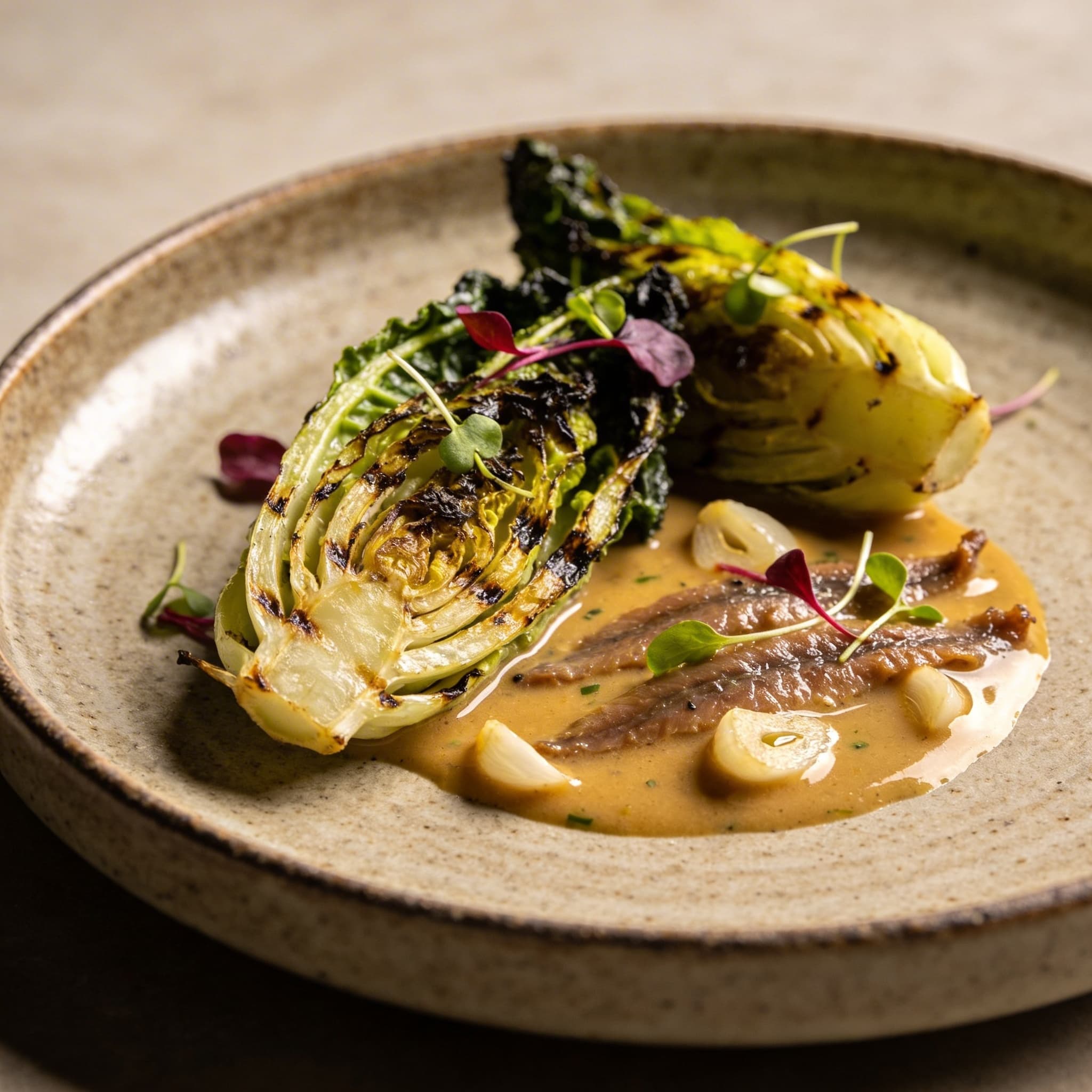Charred Brassicas with Anchovy-Garlic Bagna Cauda