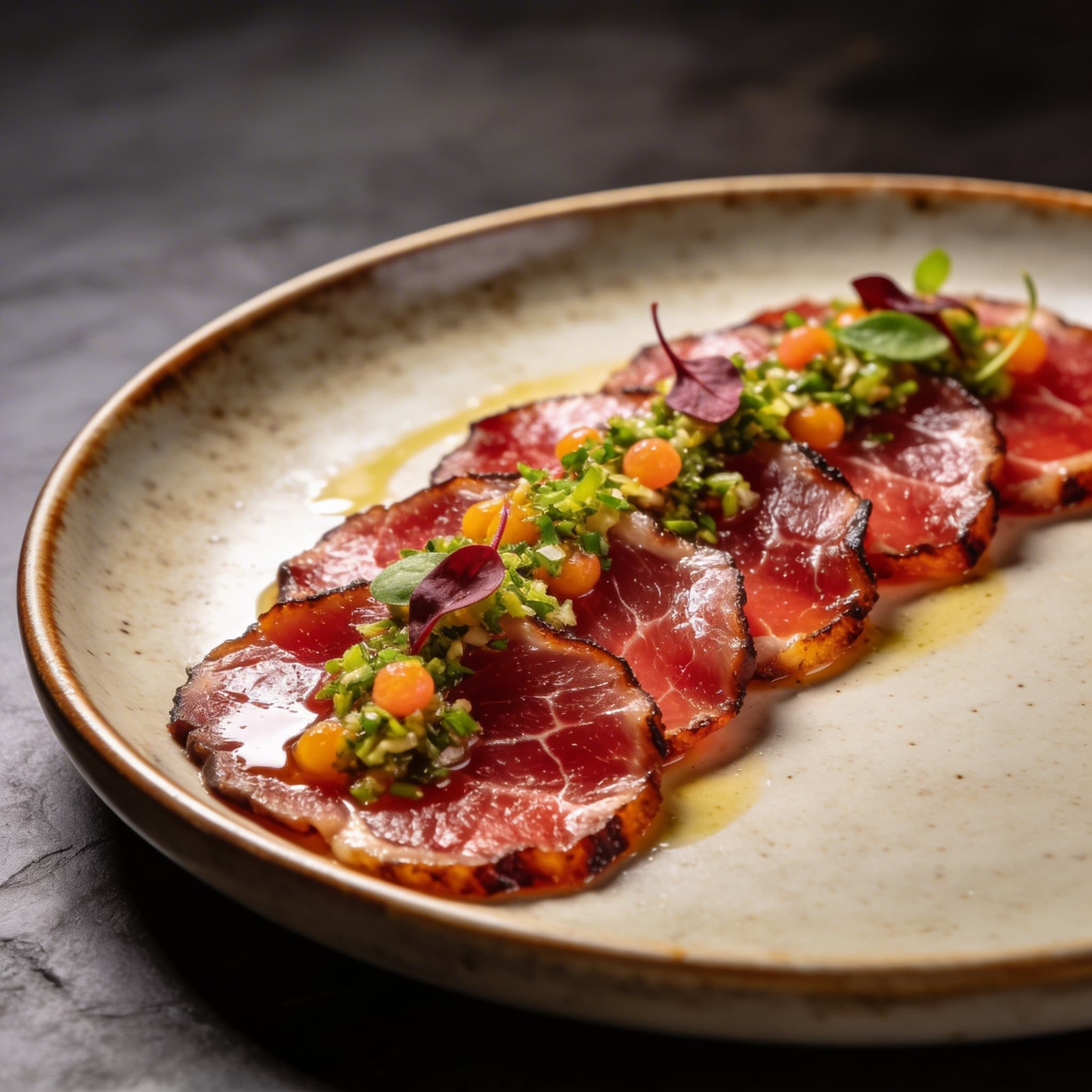 Cold-Smoked Wagyu Carpaccio with Neon Gremolata
