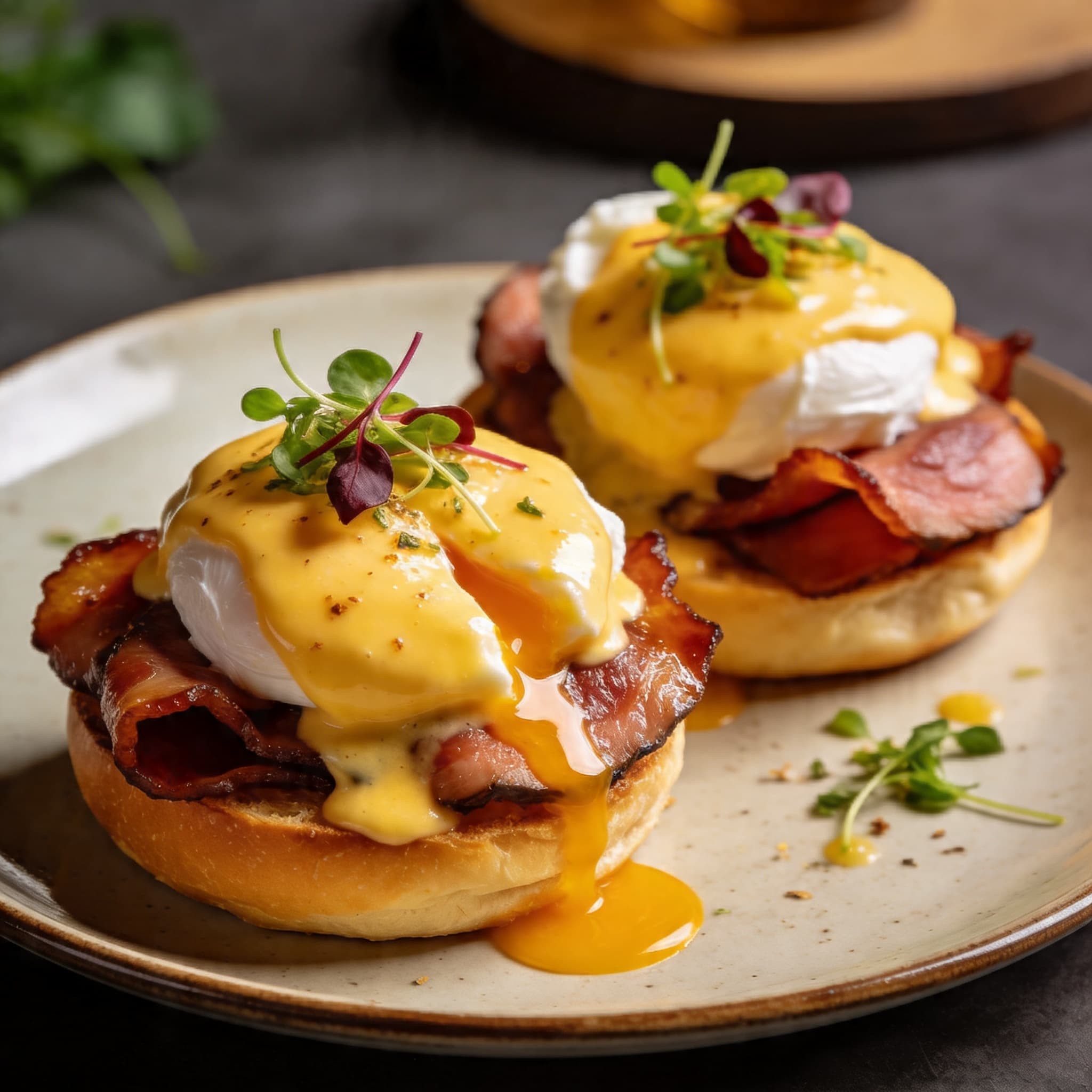Smoked Duck Fat Benedict on Brioche