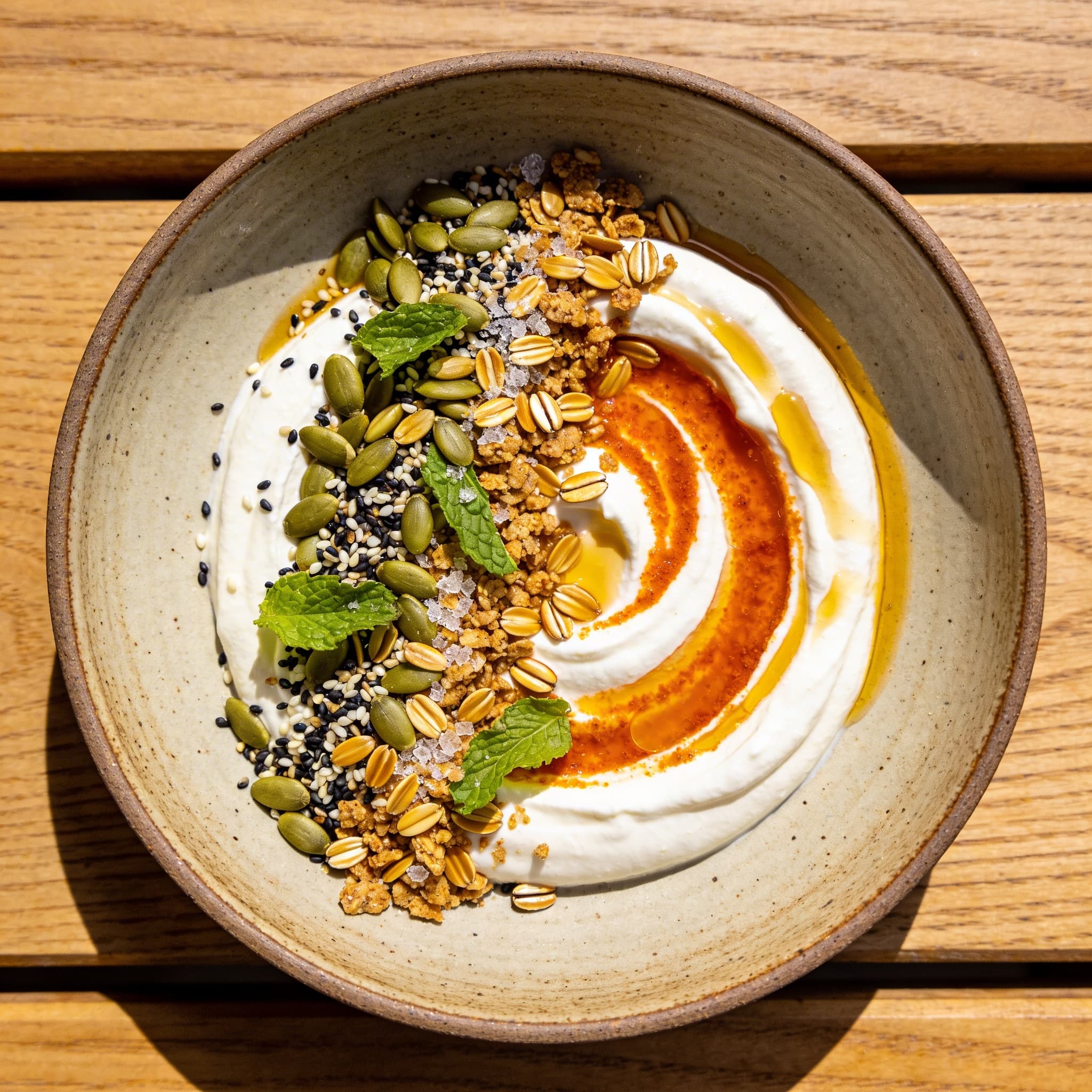 Alchemical Harissa Yogurt Bowl with Toasted Seed Crunch
