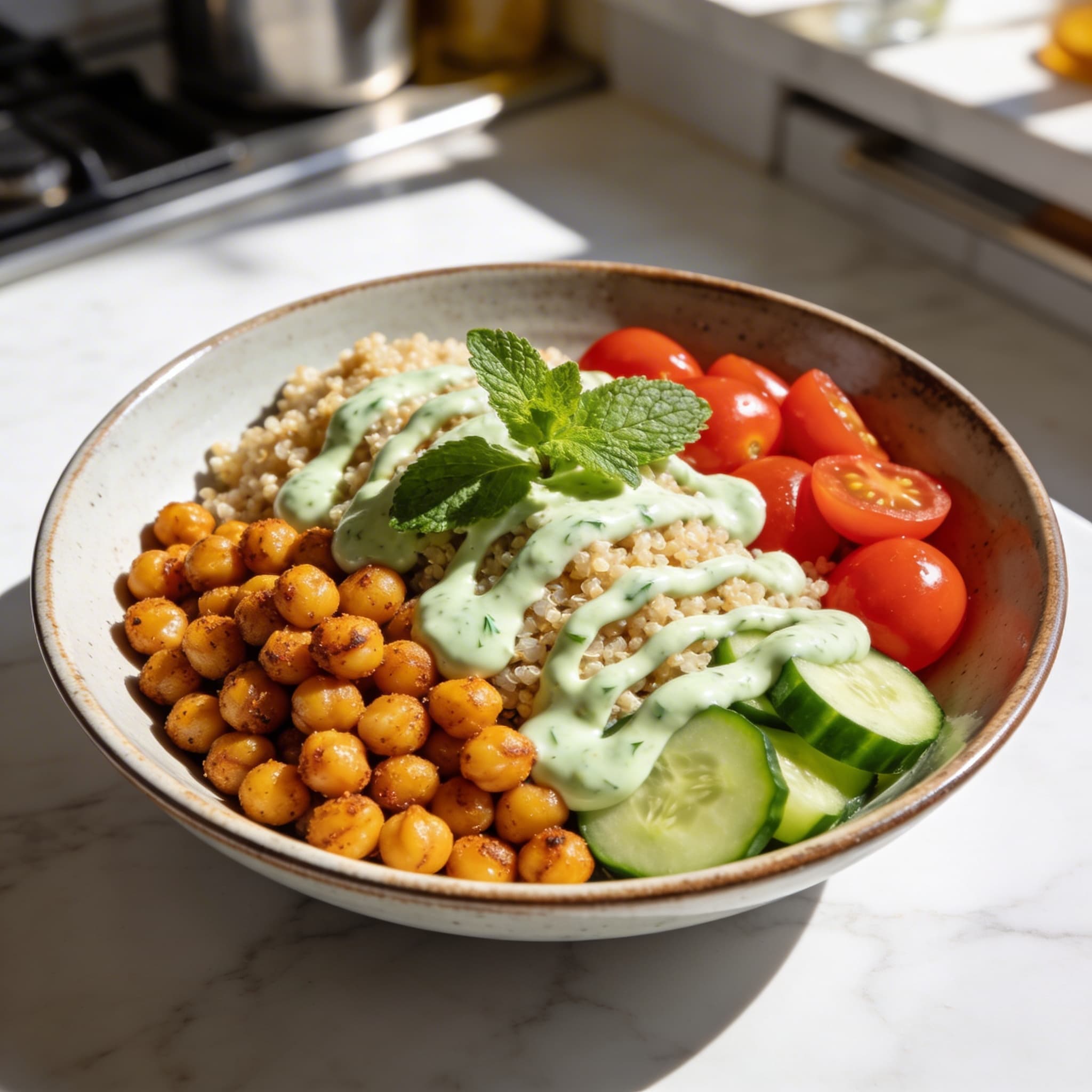 Solar-Powered Chickpea & Mint Tahini Bowl