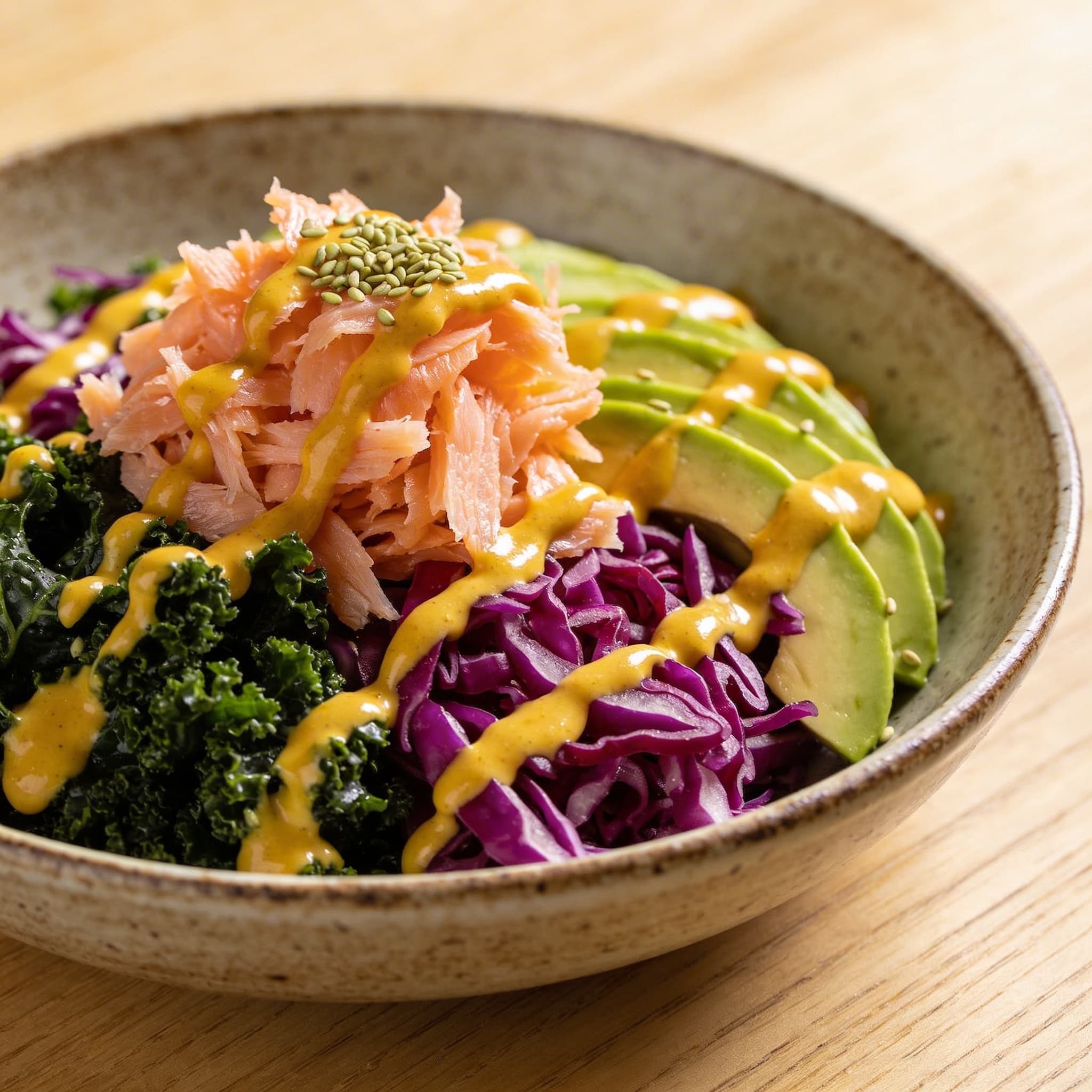 Smoked Salmon Zen Bowl with Turmeric-Tahini Dressing