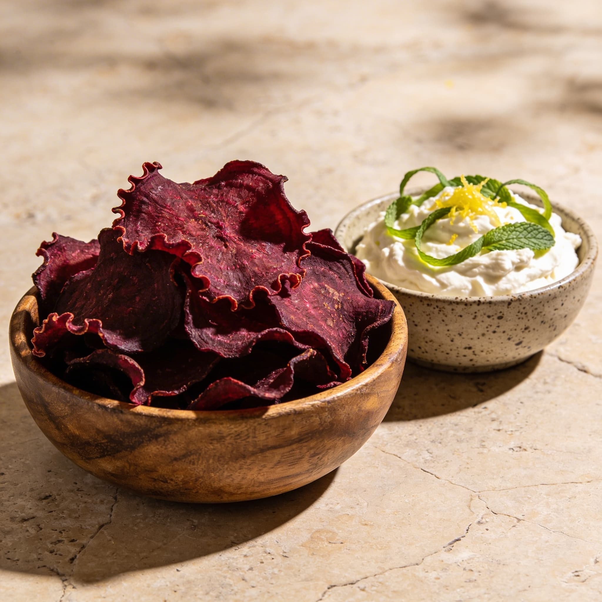 Alchemical Beet Chips with Whipped Mint Feta
